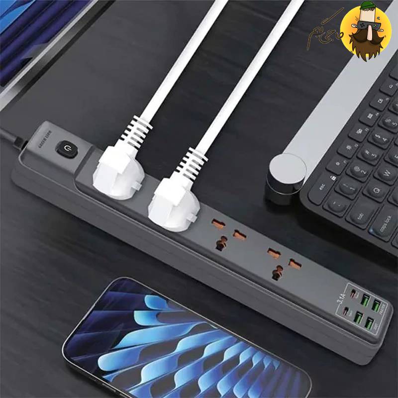 تصویر چند راهی برق گرین لاین مدل ۴ USB – نوع A و ۲ پورت C 2 متری ۲۵۰۰ وات 