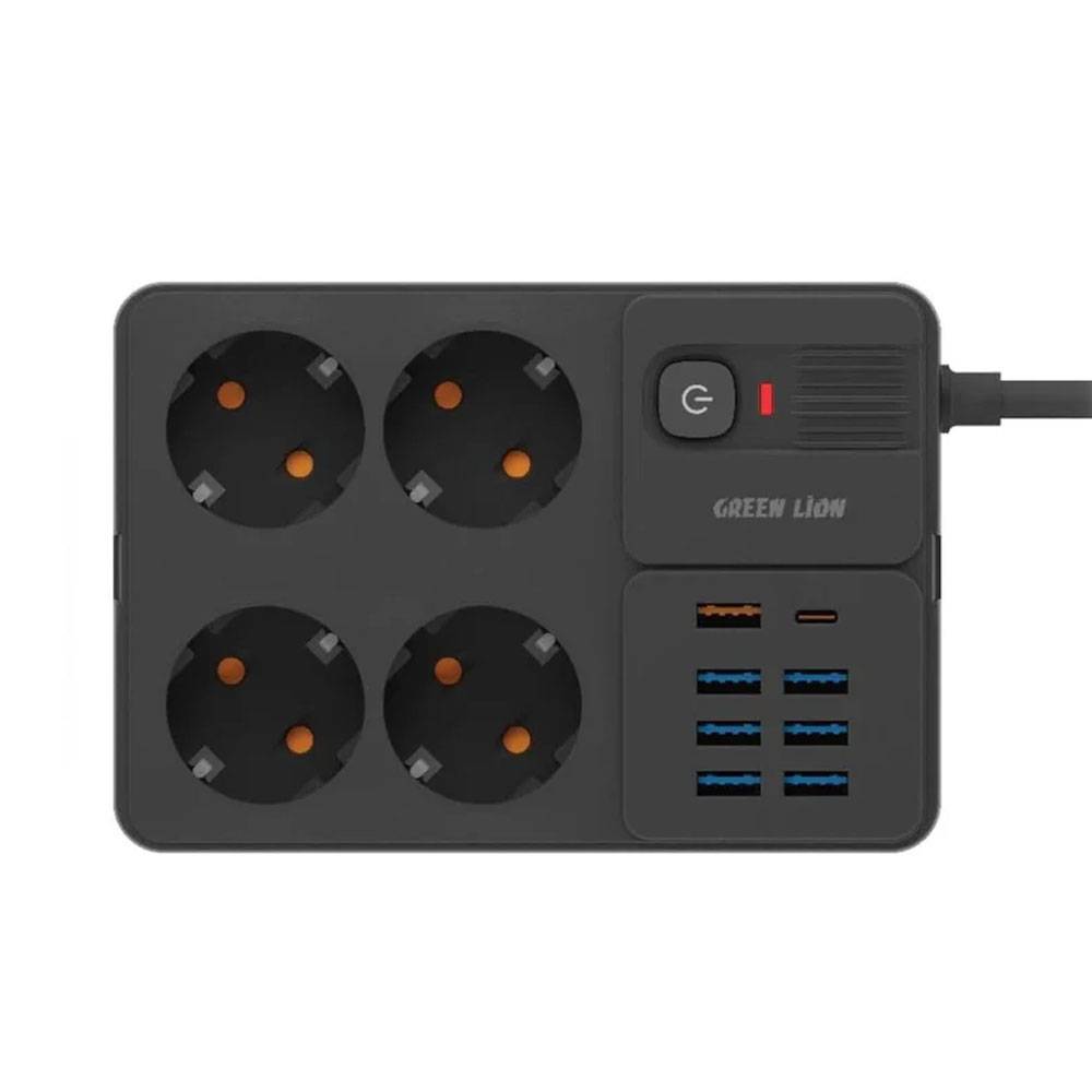 تصویر چندراهی برق 3250 وات گرین لاین Power Socket 7 USB-A Port & 1 PD Port GNPS7UPDEUBK 